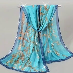 Elegant Blue Floral Scarf